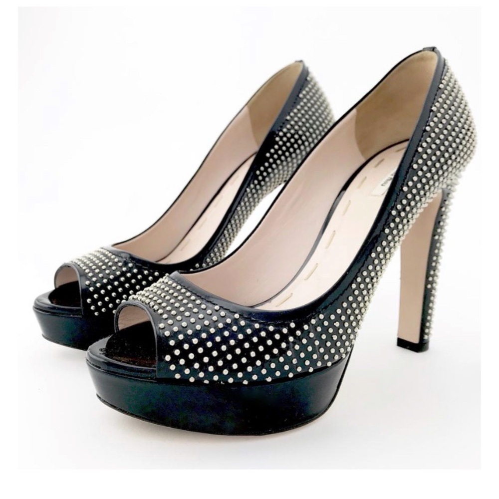 MIU MIU Black Patent Leather Studded Pumps